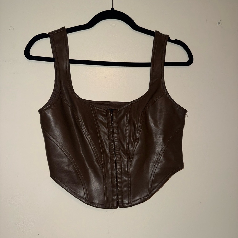 Windsor Brown Faux Leather Crop Top